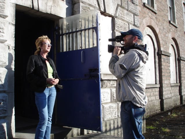 Marian Friel on-site at Armagh Gaol in 2006, being recorded by Mick Doyle.