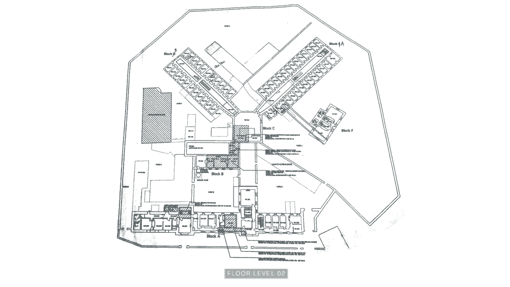 A Floor Plan of Level Two of the Armagh Gaol.